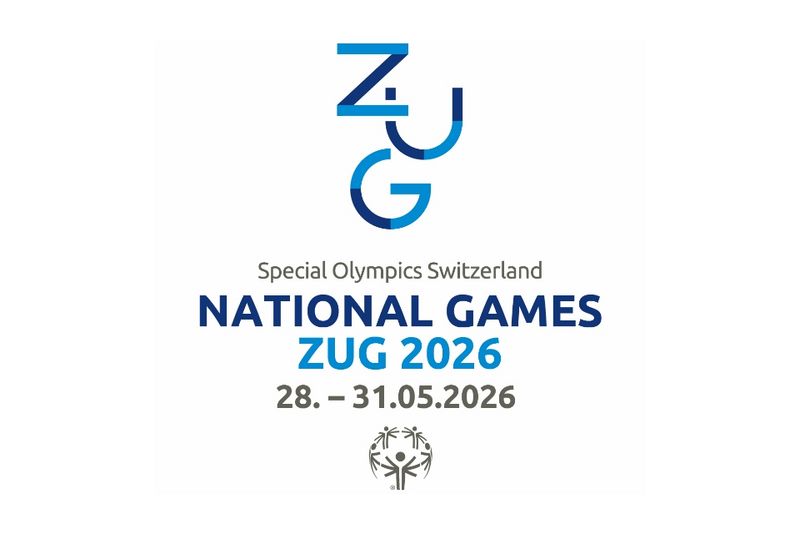 Logo für die Special Olympics Switzerland National Games Zug 2026, mit stilisiertem blauem Text ZUG, Veranstaltungsdaten 28.-31.05.2026, und dem Special Olympics Symbol am unteren Rand.