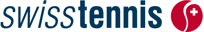 Schweizer Tennislogo mit dem Wort swisstenis in Blau und einem roten Logo mit einem weißen Kreuz.